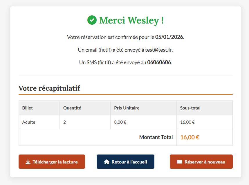 Confirmation de commande